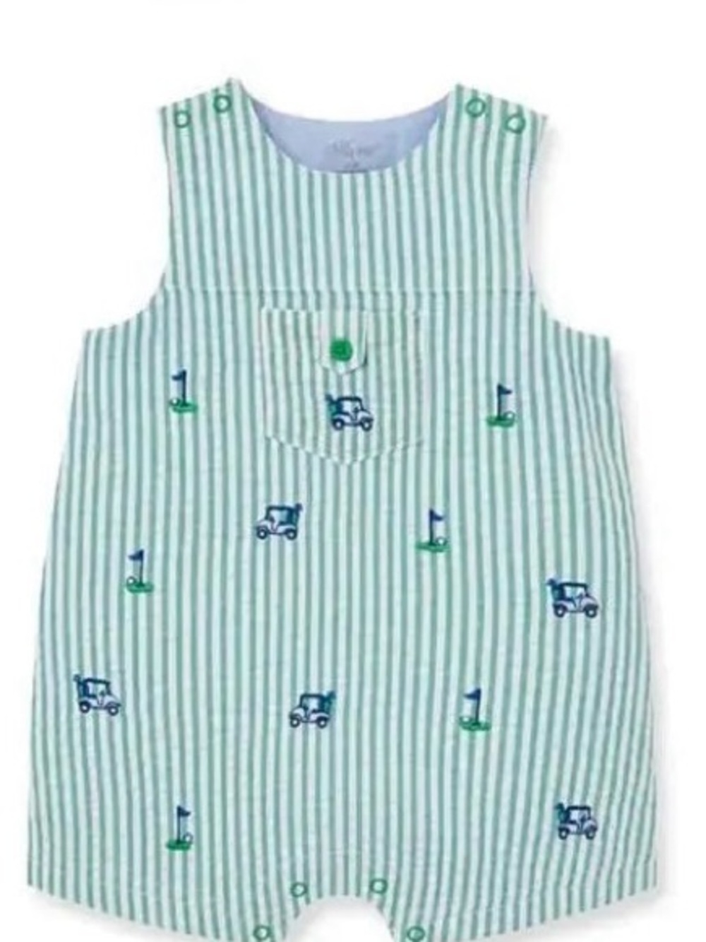 Little Me Green Seersucker Golf Romper 18M | Preppy Summer Outfit